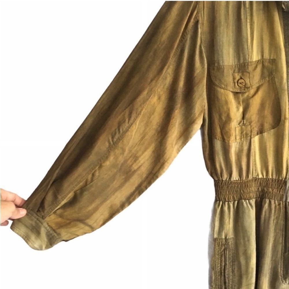 Vintage Bianca 100% Silk Jumpsuit Utility Military Olive Green Oversized Small - Picture 10 of 11
